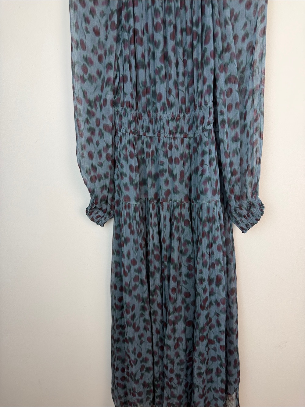 NEW J.Crew Crinkle Chiffon Sheer Long Sleeve Maxi Dress in Cherry Print Medium - Picture 5 of 16